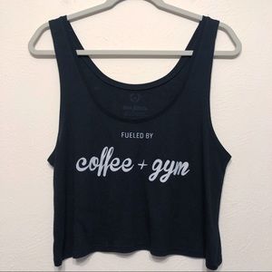 “FUELED BY coffee + gym” Graphic Cropped Tank